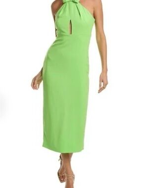 Monique Lhuillier Lime Green Halter Midi Dress